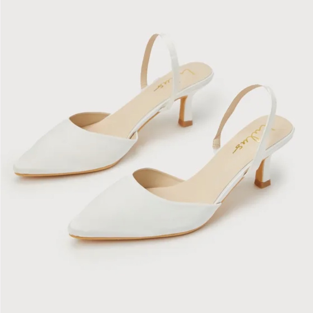 Satin white kitten heel- Leith